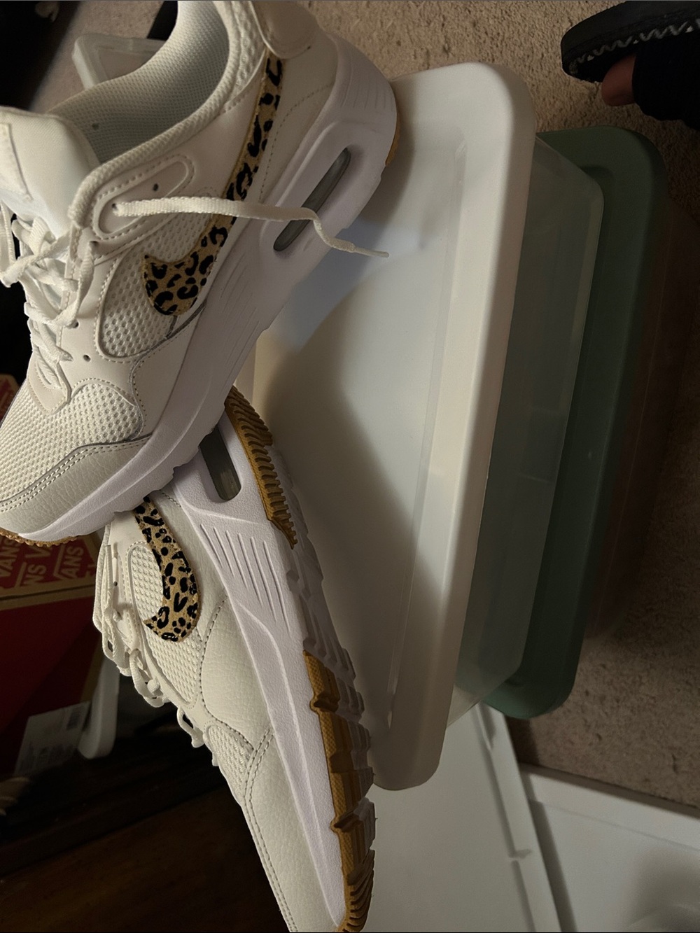 Nike White Women’s Sneakers with Leopard Swoosh and Tan Accentswomens